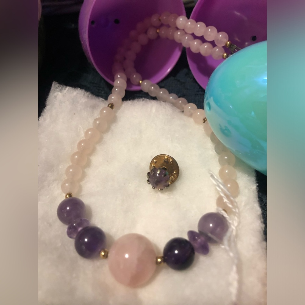 💃🏼🕺🪩Amethyst & Rose Quartz Necklace and Tie Tack Set